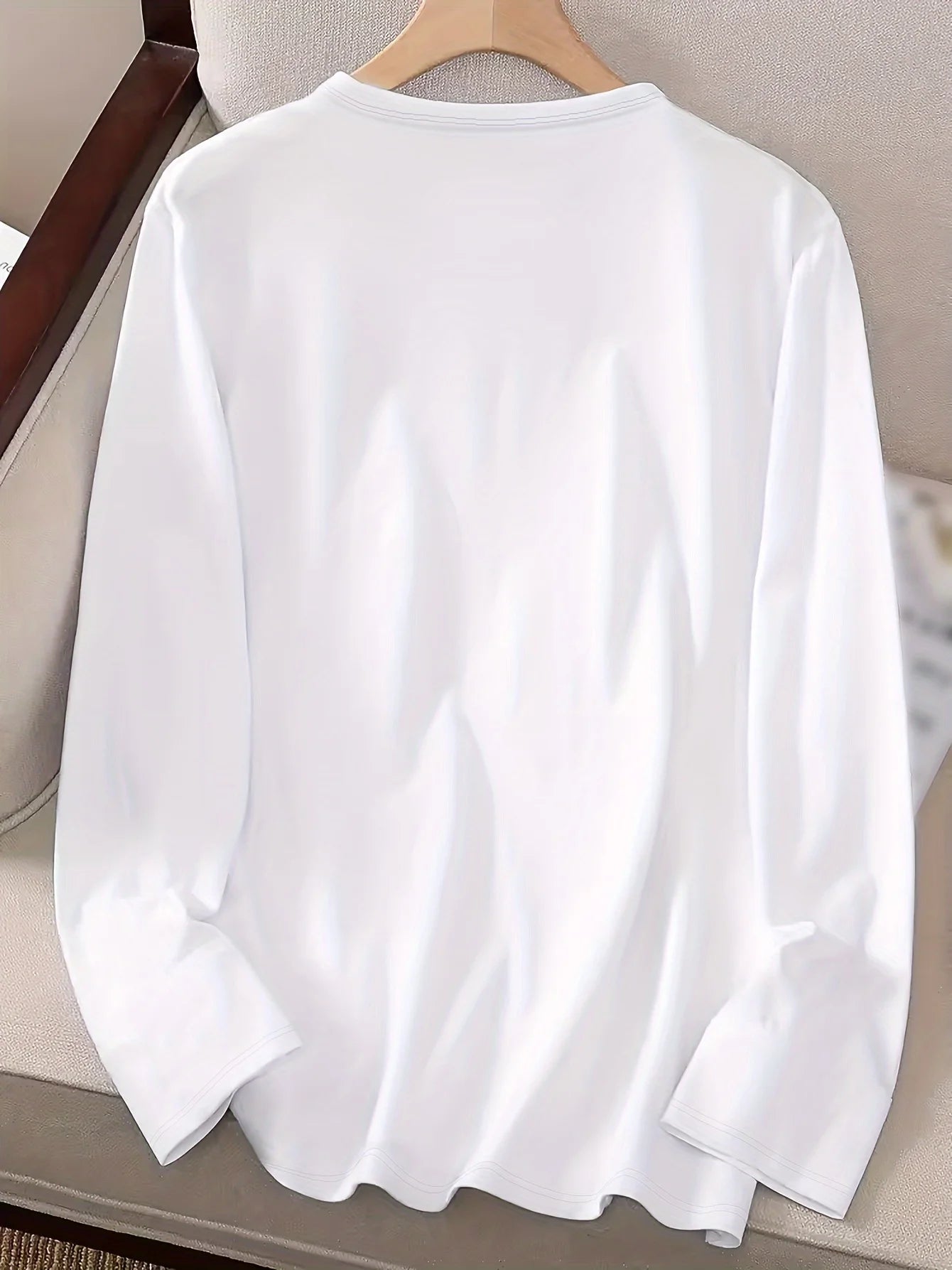 Women's Spring and Autumn 100% pure cotton fashionable casual loose cross letter pattern printed round neck long sleeved T-shirt - Kenner House Emporium