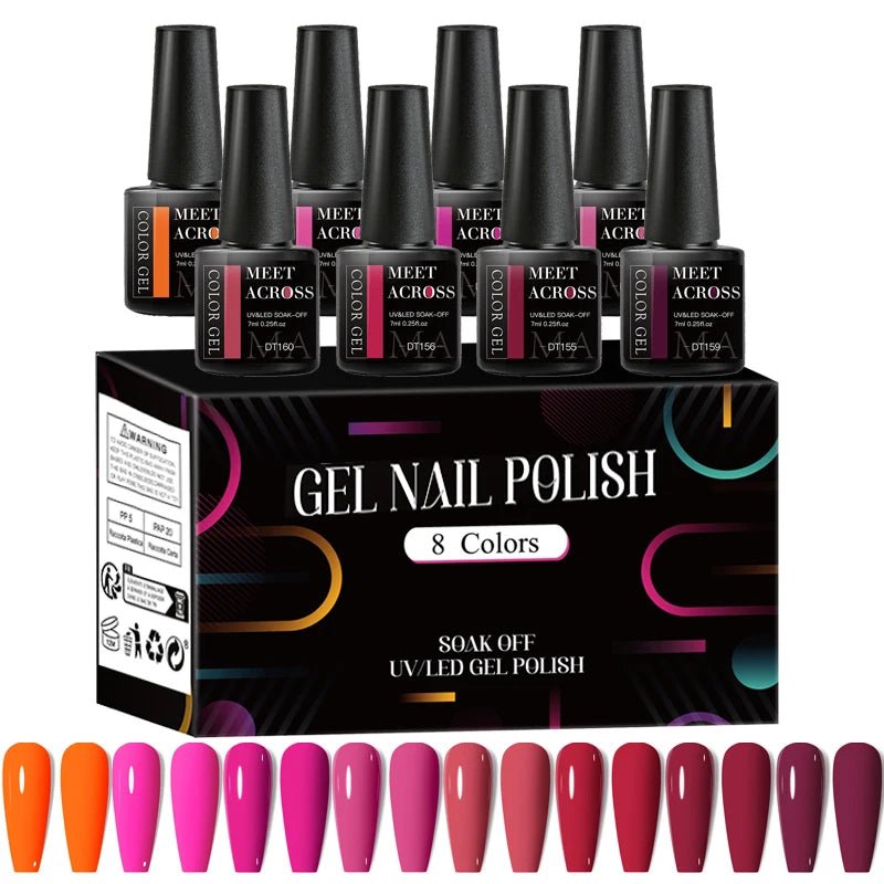 MEET ACROSS 8Pcs/Set Fluorescent Gel Nail Polish Summer Spring Colorful Laser Glitter Nail Art Gel Varnish Manicure For Nails - Kenner House Emporium