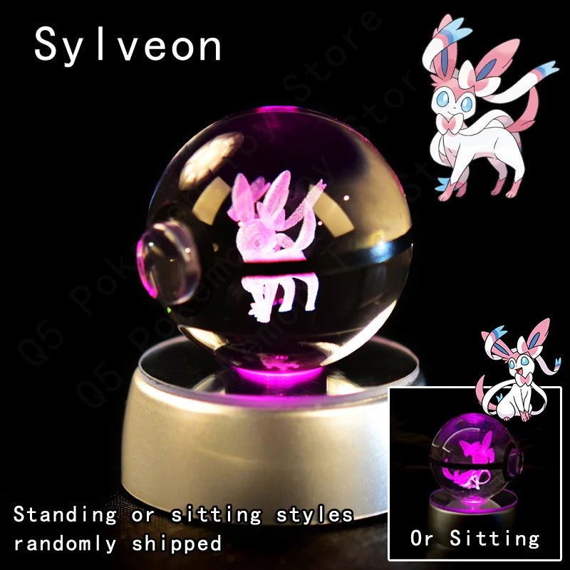 Pokemon Crystal Ball 3D Pikachu Gengar Mewtwo Night Light Lamp Pokeball 3D Glass Pokemon Crystal Ball Statue Kids Birthday Gift - Kenner House Emporium