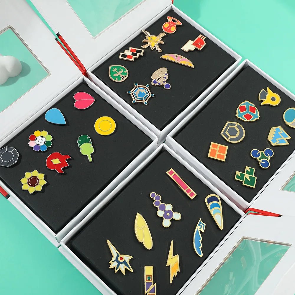 Anime Pokemon Badges Kanto Johto Hoenn Sinnoh Unova Kalos League Region Orange Islands Pins Brooches Box Set Pocket Monster - Kenner House Emporium
