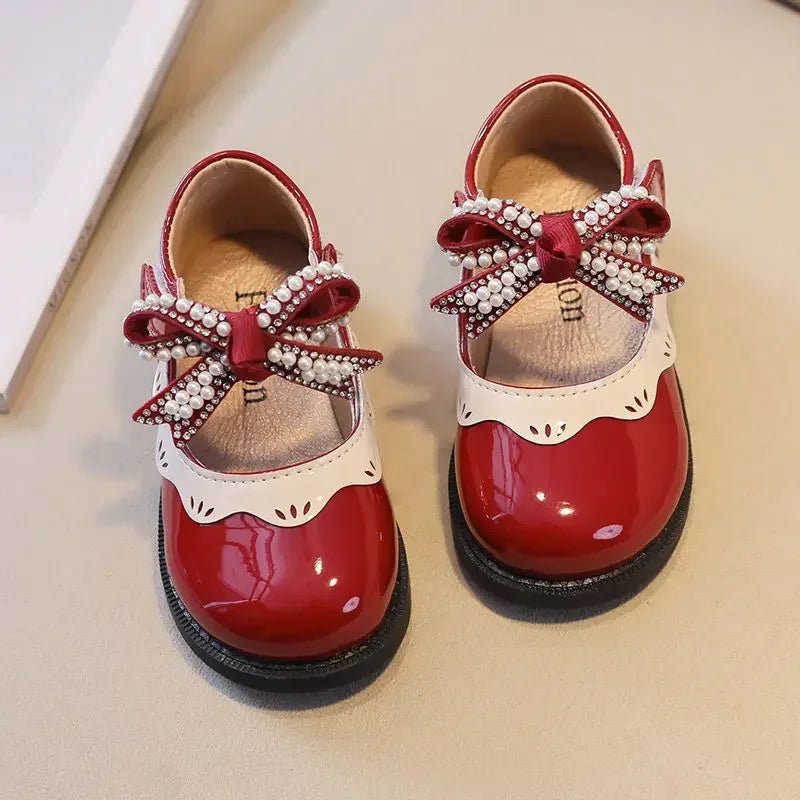 2024 Spring Summer Girl's Shoes Beading Bow - tie Baby Girl Shoes Crystal Princess Dress Shoes Bordered Children Footwear F02262 - Kenner House Emporium