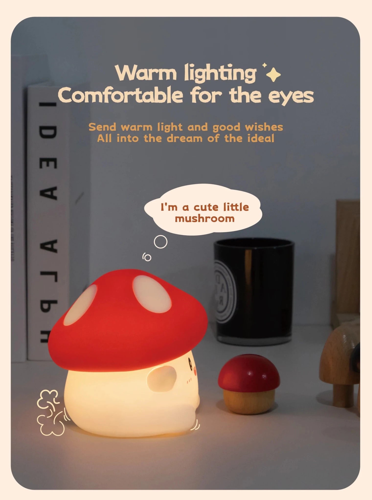 Mushroom Night Light LED Rechargeable USB Table Lamp Desk Room Decoration Baby Nursery Kids Birthday Gift Animal Pumpkin Lantern - Kenner House Emporium