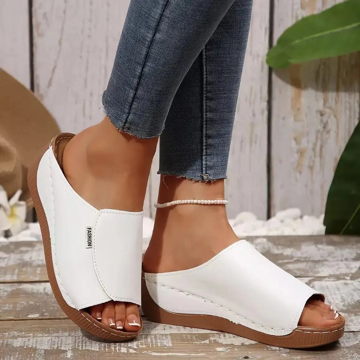 Ladies wear wedge heel sandals, solid color open toe thick soled shoes, summer comfortable slippers, ventilated and easy to wear - Kenner House Emporium