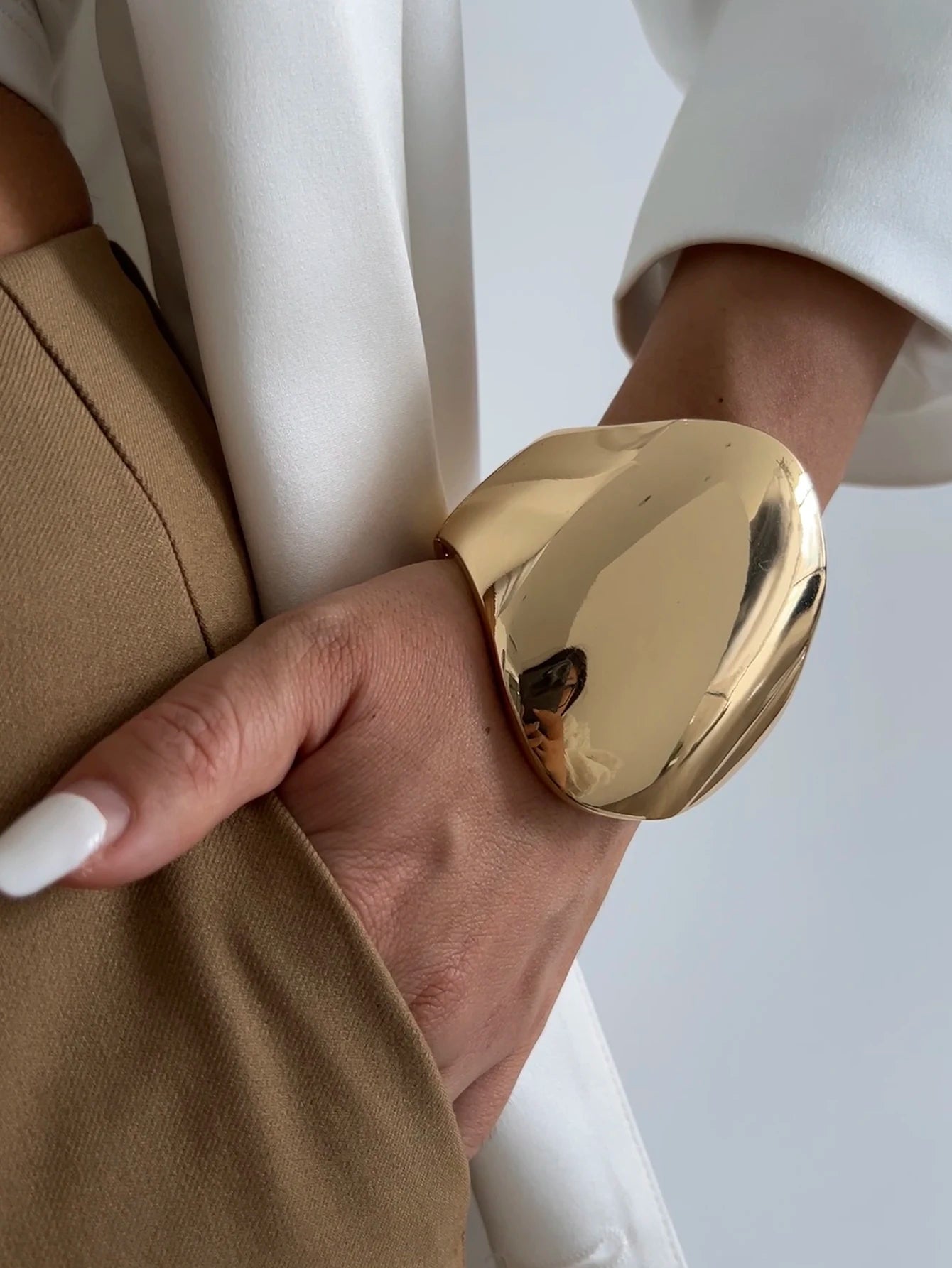 Ingemark 4 Styles Exaggerated Punk Smooth Big Chunky Open Cuff Bangles for Women Gold Color Spring Bracelets Men Hand Jewelry - Kenner House Emporium
