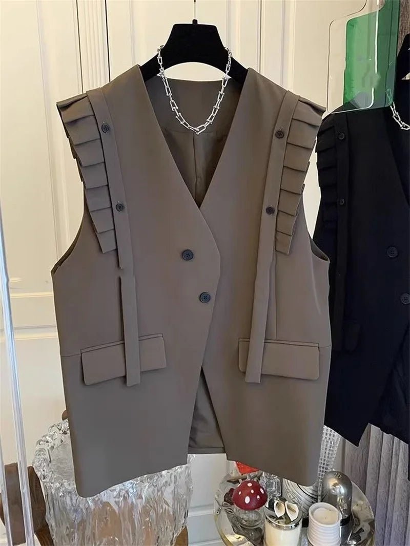 New Vest Coat Female Spring Autumn Temperament Wood Ear Splicing Suit Sleeveless Jacket Women Loose Casual Waistcoat Tops Ladies - Kenner House Emporium