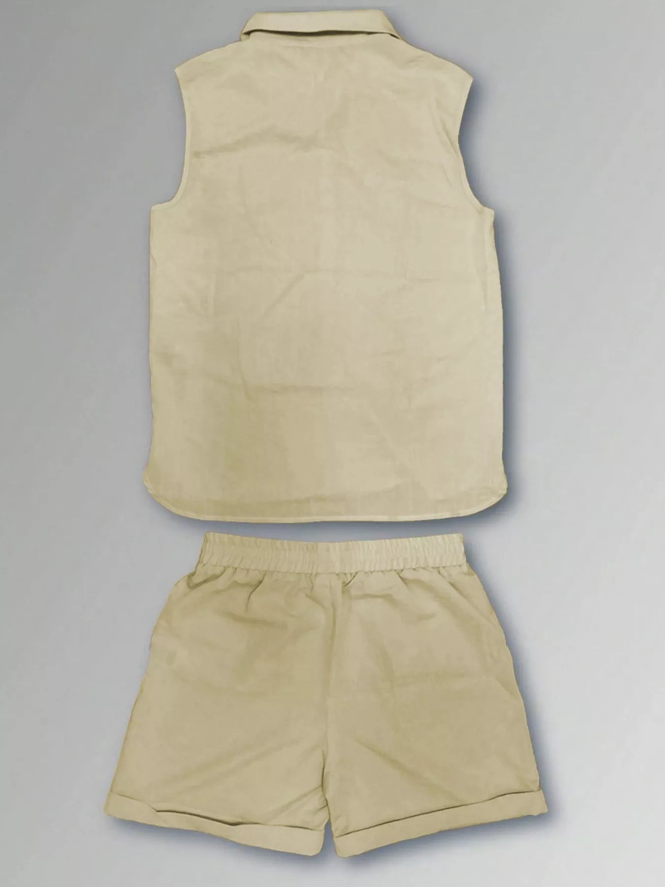 Men's Plus Size Casual Button Up Vest & Shorts Set - Kenner House Emporium