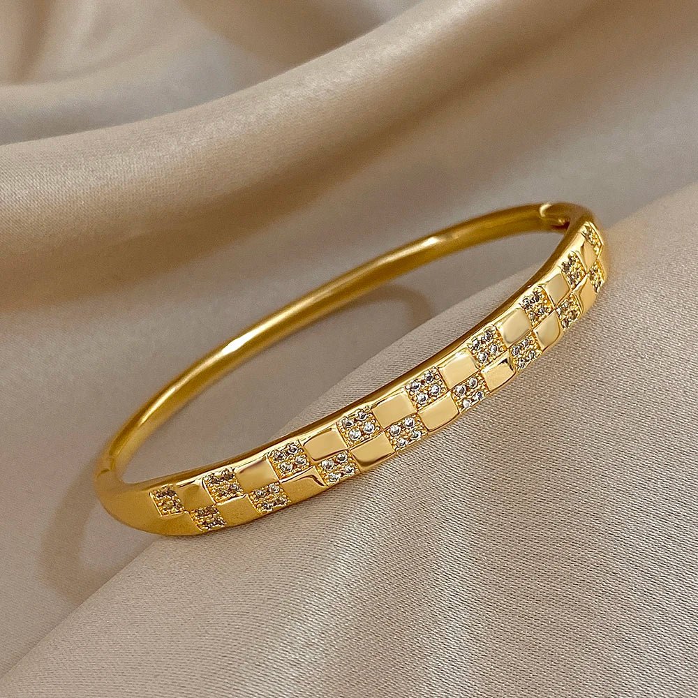 Freetry Classic Zircon Hollow Out Heart Bangle for Women Plated Spring Bangle Cuff Bracelet Female Jewelry Gift Hand Decoration - Kenner House Emporium