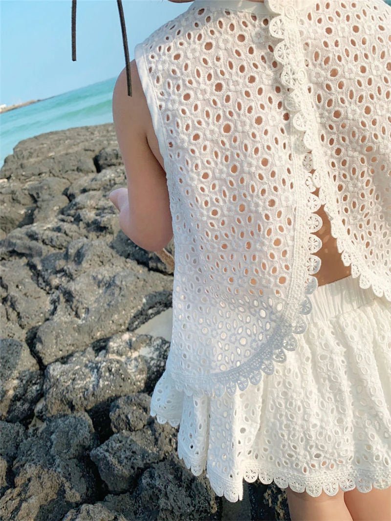 Girls Summer Clothing Sets Hollow Lace Suit Baby Casual Sleeveless T-shirt+Shorts Kids Clothing Sets Baby Clothes Outfits - Kenner House Emporium