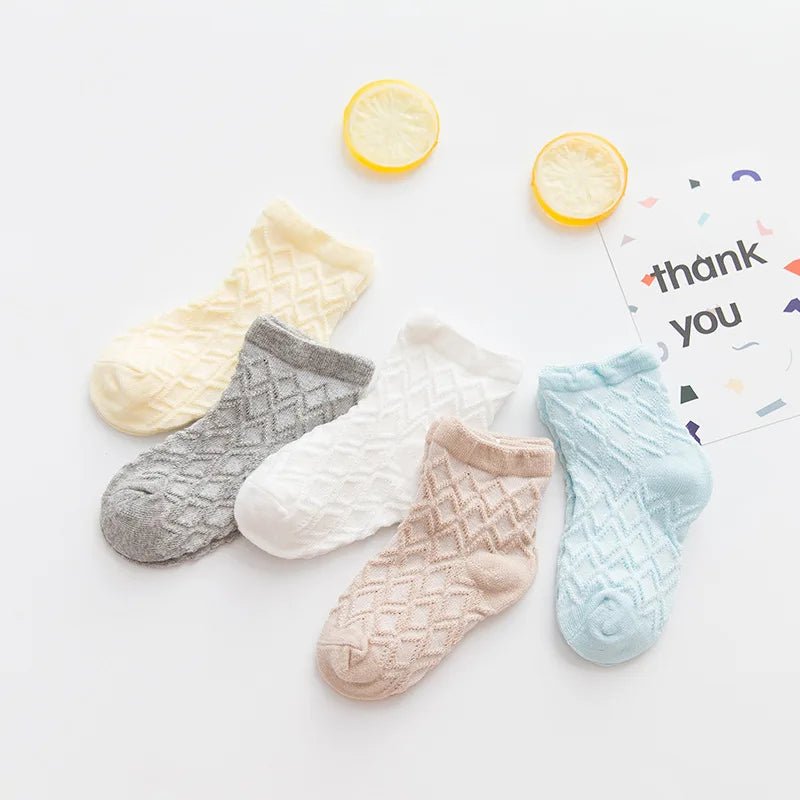 5 Pairs/lot 0 to 7 Years Spring Summer Thin Mesh Socks For Girls Boys Cute Animal Children's Thin Sock Baby Newborn Short Socks - Kenner House Emporium