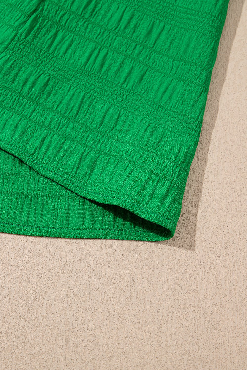 Dark Green Ruffle Sleeve Textured Smocked Blouse - Kenner House Emporium