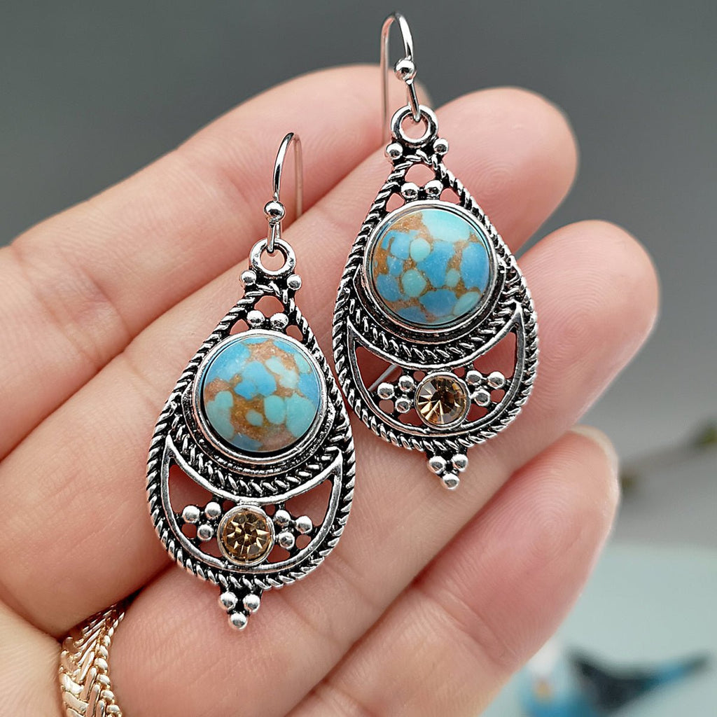 [Vintage Boho Earrings] Green Aventurine Vintage Boho Dangling Earrings | Alloy, English Style, Stainless Steel Ear Needle, for Daily Wear, Office, Street, Party, Vacation, Gift - Kenner House Emporium