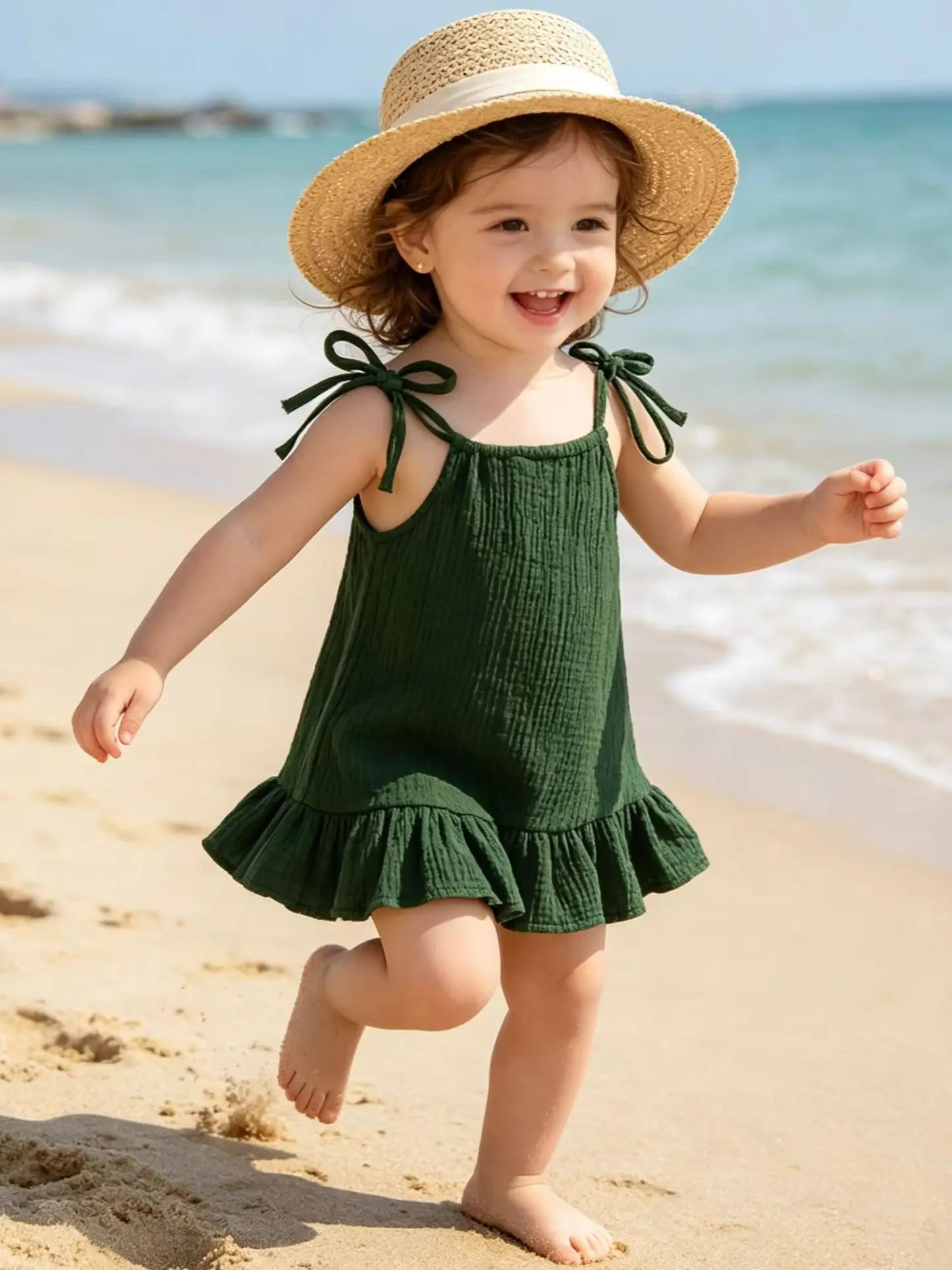 Children's Clothing Girl Solid Color Tie up Bow Dress, Suitable for 1 - 5 Year Old Girls Going out for Summer Fashion Dress - Kenner House Emporium