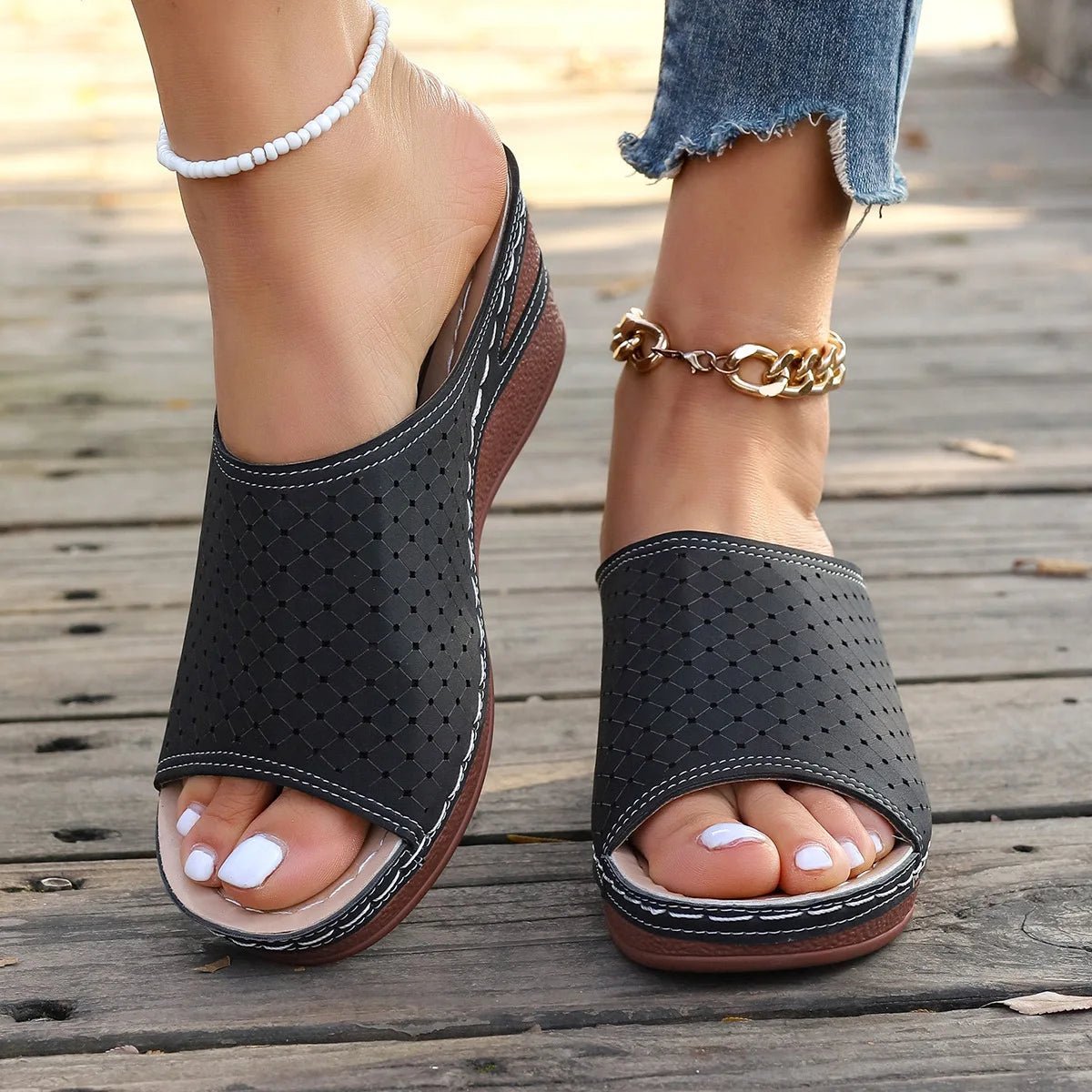 Sandals For Women 2025 Summer Dressy Women Shoes Thick Soled Wedge Sandals Fashionable One Foot Bohemian Beach Sandales Femmes - Kenner House Emporium