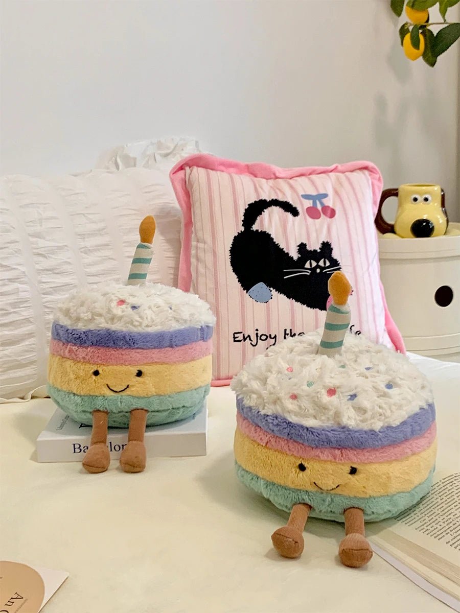 Kawaii Smile Cake Plush Toys Soft Stuffed Dessert Dolls with Candle Cherry Birthday Xmas Gift For Kids Cuddly Home Party Decor - Kenner House Emporium
