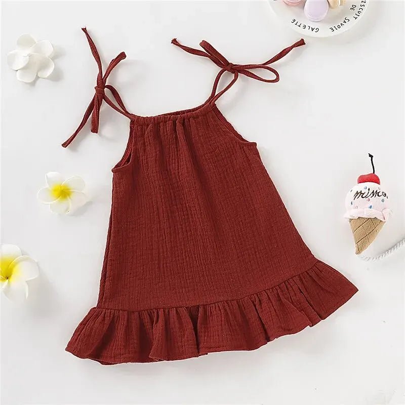 Children's Clothing Girl Solid Color Tie up Bow Dress, Suitable for 1 - 5 Year Old Girls Going out for Summer Fashion Dress - Kenner House Emporium
