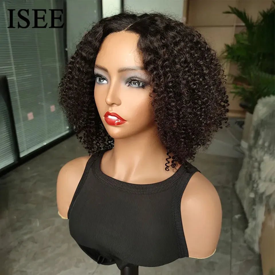 Glueless Bob Wig ISEE Hair Wear And Go Kinky Curly Lace Front Wig Human Hair Short Deep Curly Wigs PrePlucked Human Wigs - Kenner House Emporium