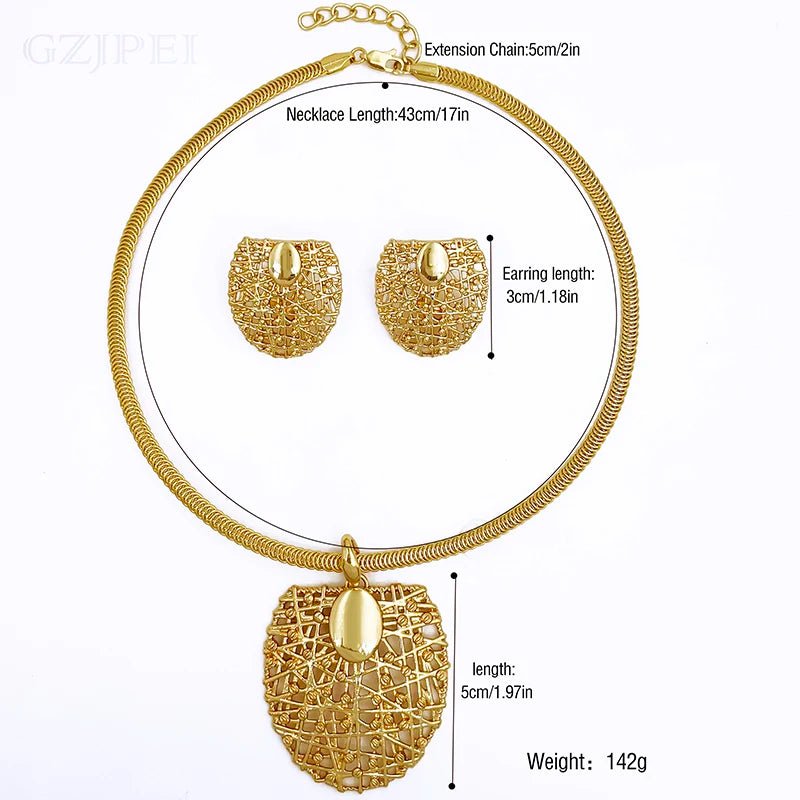 Gold Color Necklace Earrings Set For Women Unique Choker Pendant Earrings 3Pcs Set Jewelry Quality Accessories - Kenner House Emporium