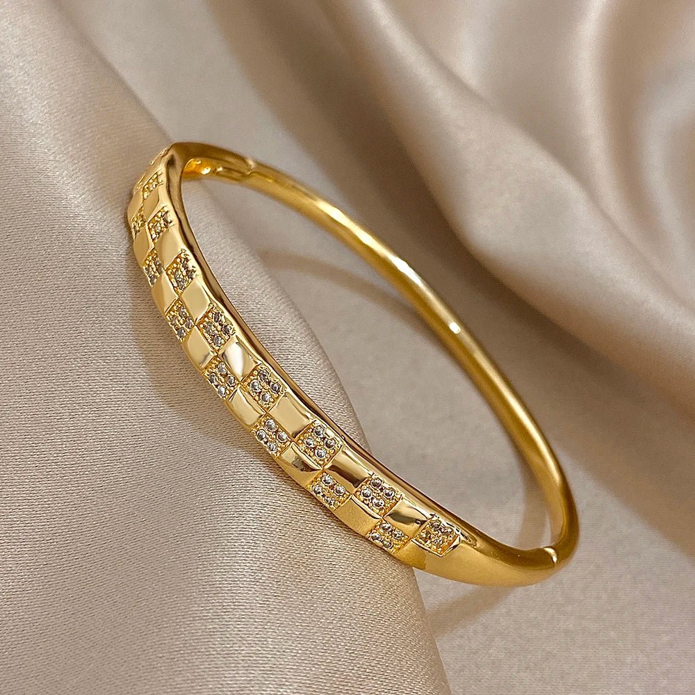 Freetry Classic Zircon Hollow Out Heart Bangle for Women Plated Spring Bangle Cuff Bracelet Female Jewelry Gift Hand Decoration - Kenner House Emporium