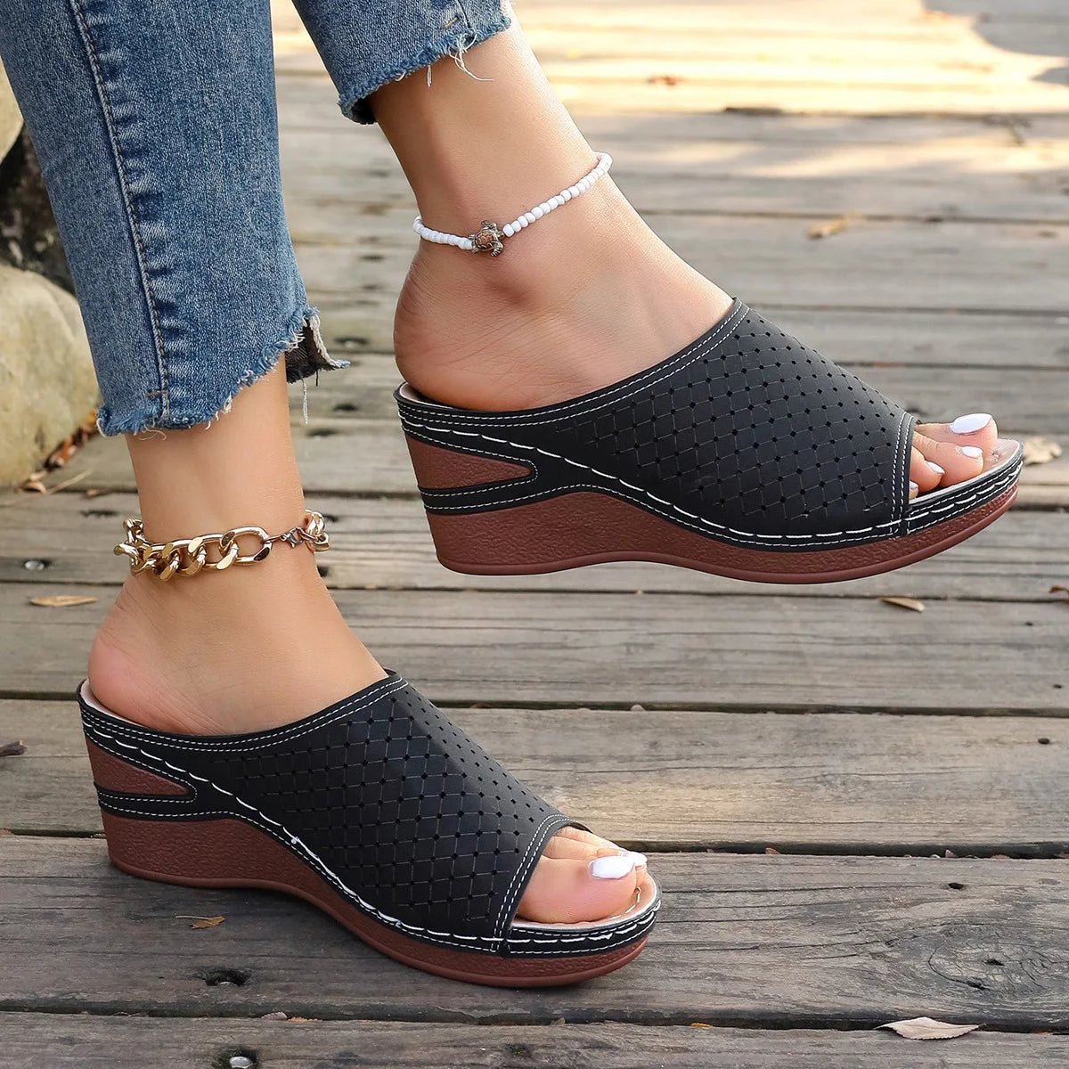Sandals For Women 2025 Summer Dressy Women Shoes Thick Soled Wedge Sandals Fashionable One Foot Bohemian Beach Sandales Femmes - Kenner House Emporium