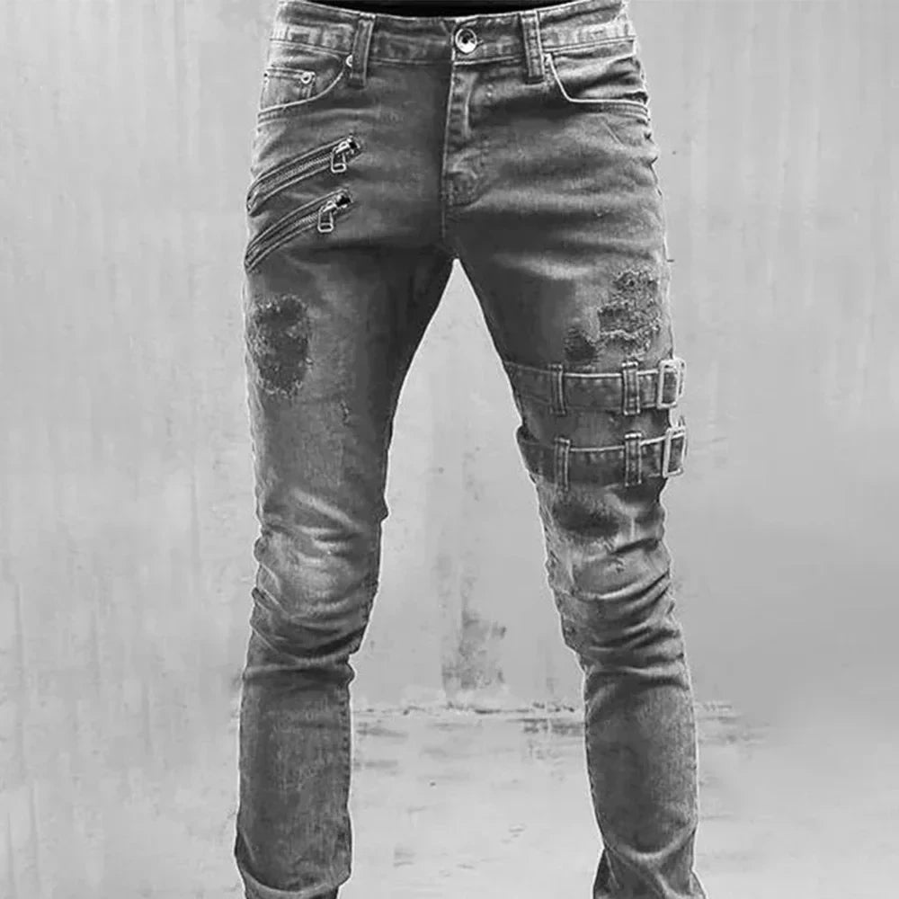 2024 Plus Size Straight Jeans Man Pants Spring Summer Boyfriend Jeans Streetwear Skinny Zips 3 Colors Cacual Long Denim Trousers - Kenner House Emporium