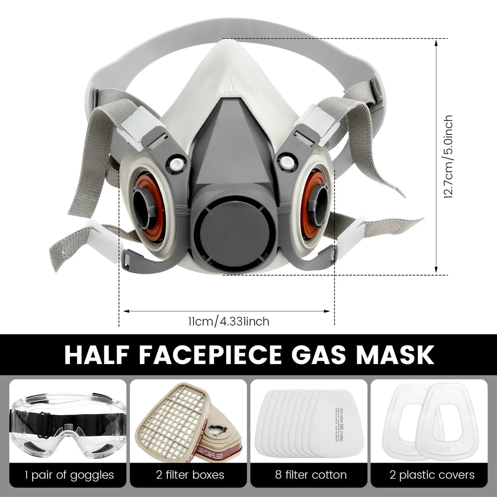 Respirator Mask Half Facepiece Gas Mask with Safety Glasses Reusable Professional Breathing Protection Against Dust Chemicals - Kenner House Emporium