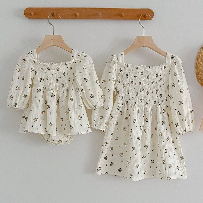 Spring Autumn Infant Kids Baby Girls Long Sleeve Rose Print Sisters Dress Newborn Kids Baby Girls Children Clothes Rompers - Kenner House Emporium