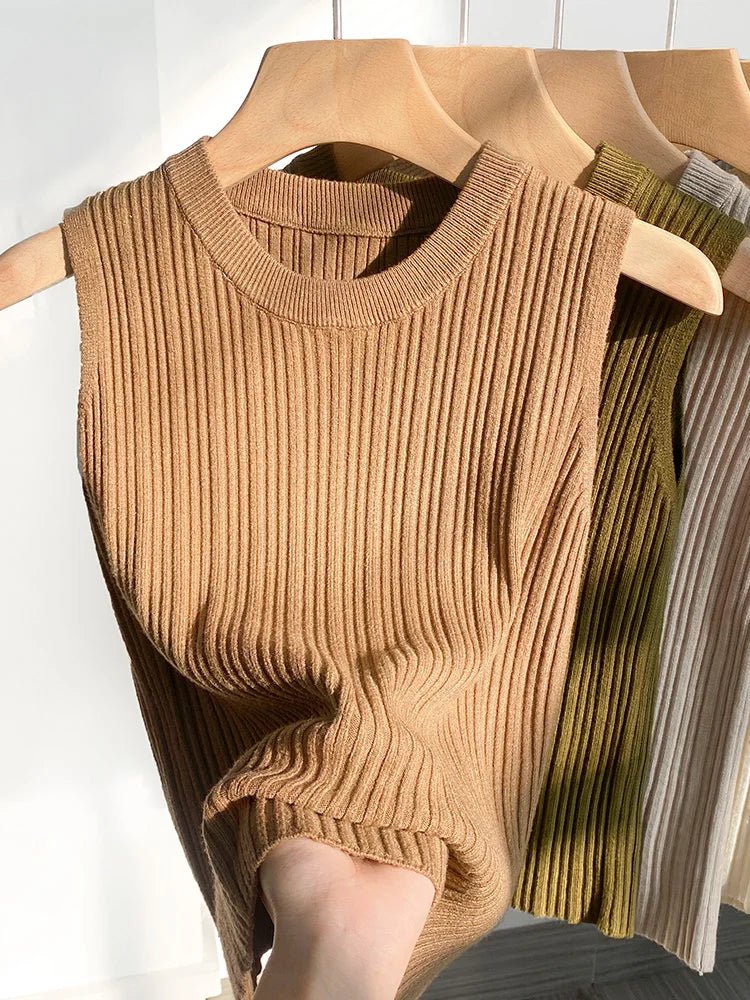 Summer Spring Tank Top Women Sleeveless Knitted T-Shirts Female Elastic Slim Casual Vests Crop Tops Waistcoat Pullover Shirts - Kenner House Emporium