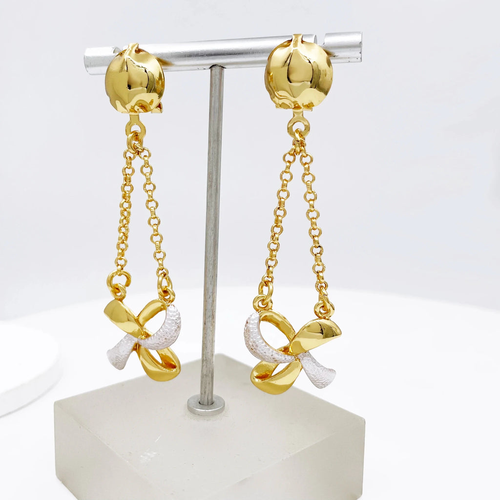 New Women Jewelry Two Tone Classic Design Necklace Set Long Drop Earrings Bracelet And Ring Full Set Jewelry Party Trending - Kenner House Emporium