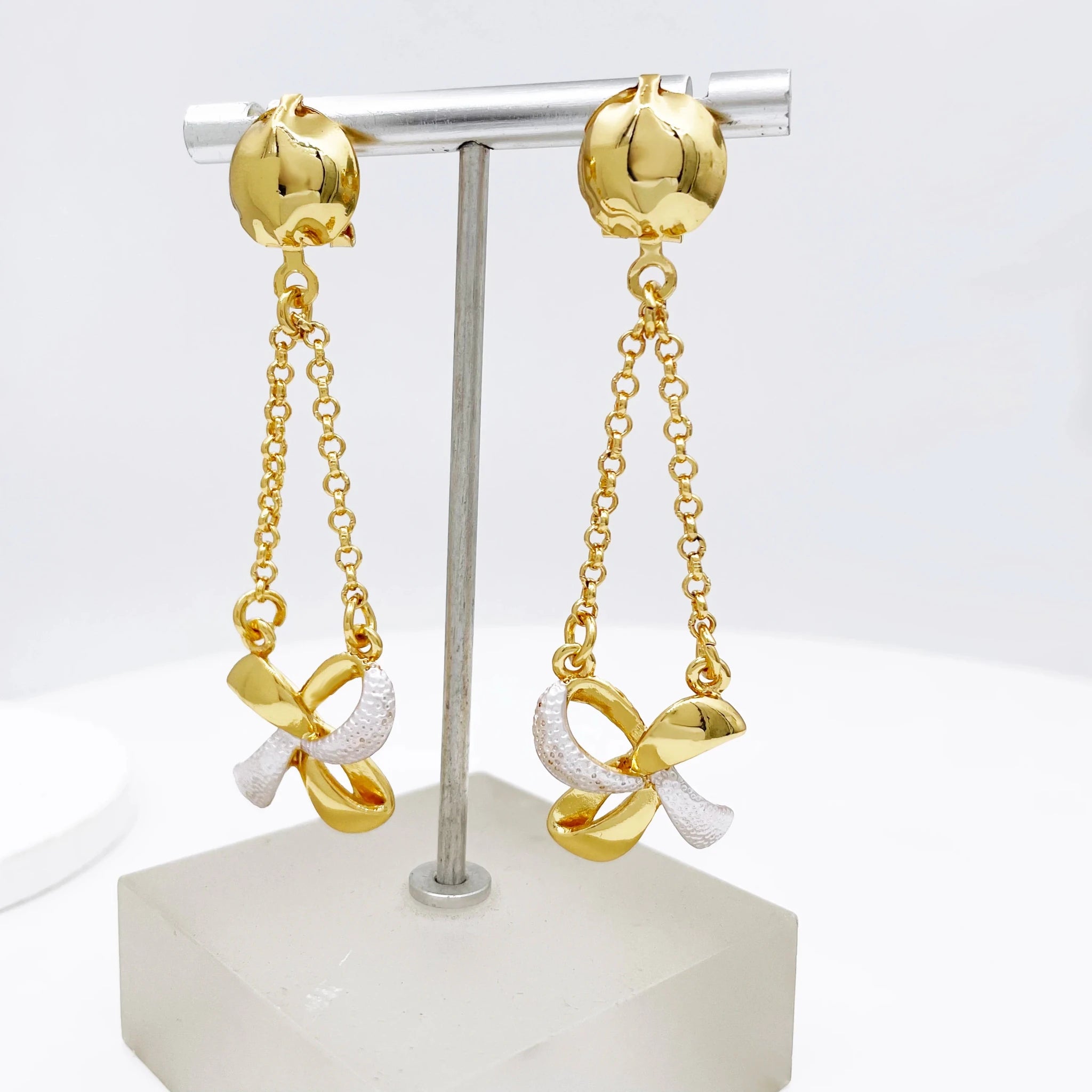 New Women Jewelry Two Tone Classic Design Necklace Set Long Drop Earrings Bracelet And Ring Full Set Jewelry Party Trending - Kenner House Emporium
