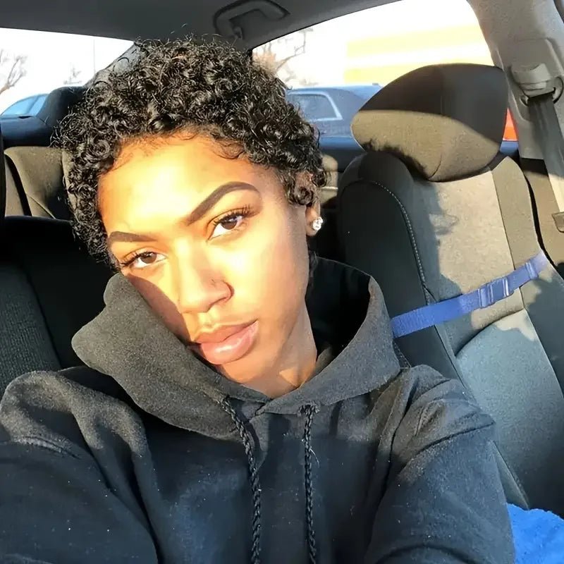 Short Curly Human Hair Wigs For Women Full Machine Made Kinky Curly Wigs Human Hair 150% Density Pixie Cut Wig - Kenner House Emporium