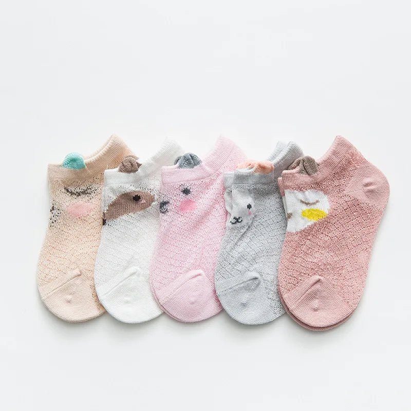 5 Pairs/lot 0 to 7 Years Spring Summer Thin Mesh Socks For Girls Boys Cute Animal Children's Thin Sock Baby Newborn Short Socks - Kenner House Emporium