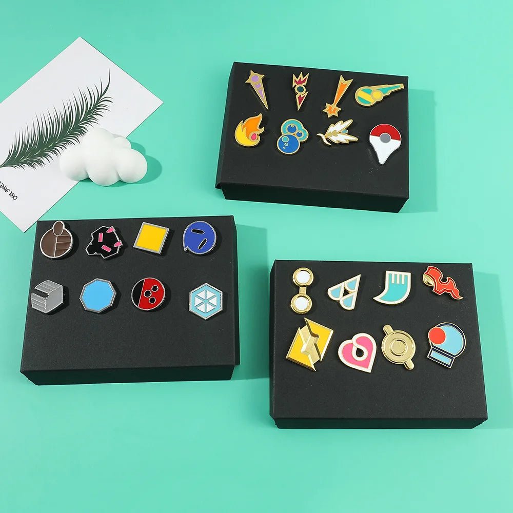 Anime Pokemon Badges Kanto Johto Hoenn Sinnoh Unova Kalos League Region Orange Islands Pins Brooches Box Set Pocket Monster - Kenner House Emporium
