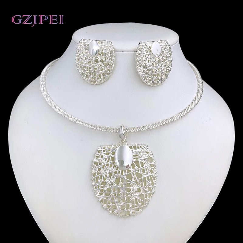 Gold Color Necklace Earrings Set For Women Unique Choker Pendant Earrings 3Pcs Set Jewelry Quality Accessories - Kenner House Emporium