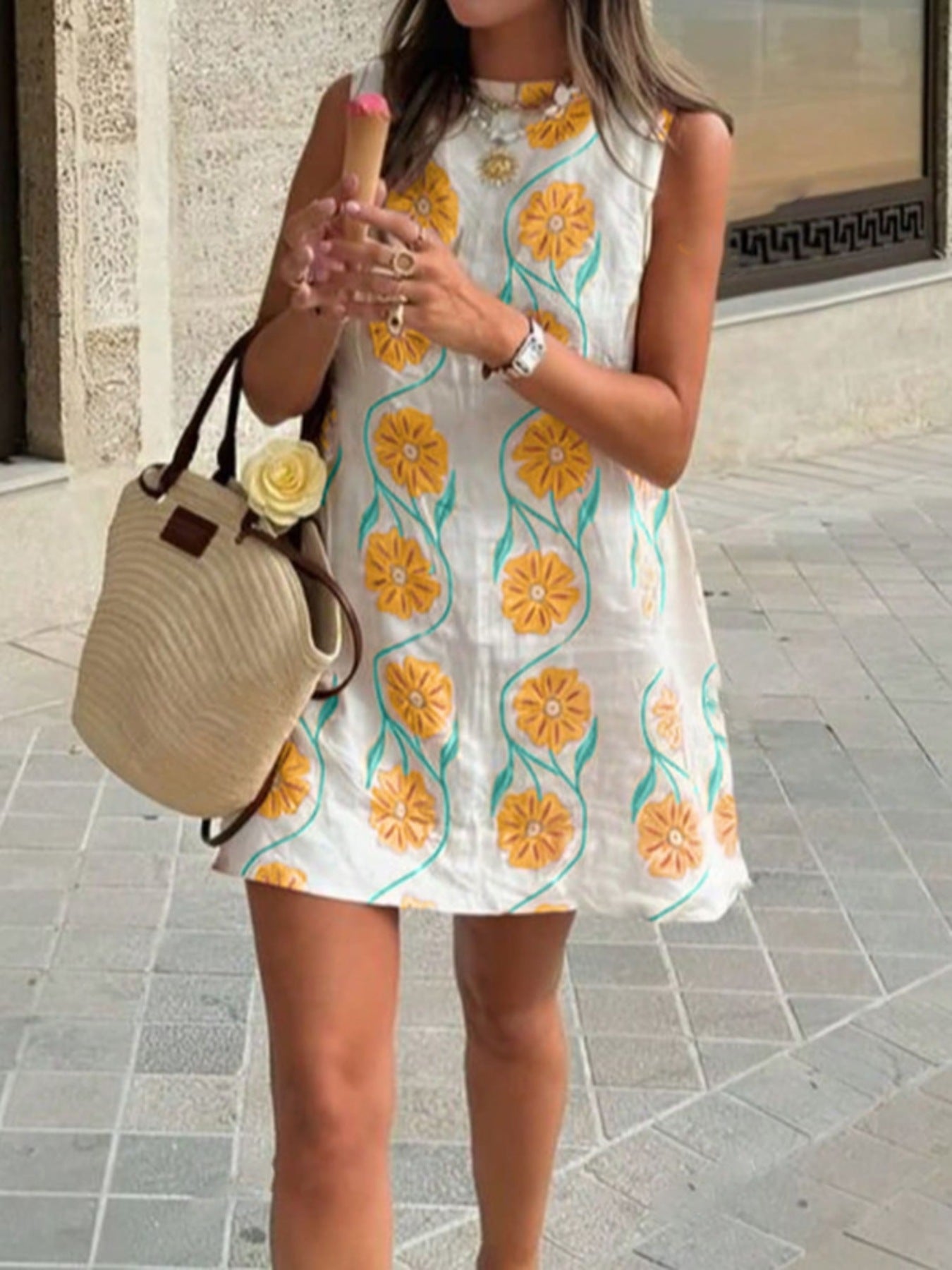 Floral Pattern Sleeveless Mini Dress - Kenner House Emporium