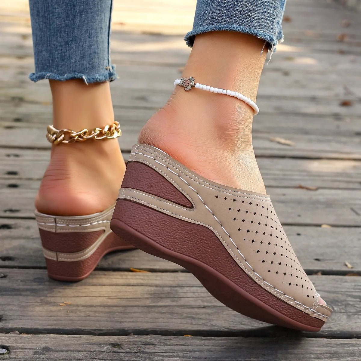 Sandals For Women 2025 Summer Dressy Women Shoes Thick Soled Wedge Sandals Fashionable One Foot Bohemian Beach Sandales Femmes - Kenner House Emporium