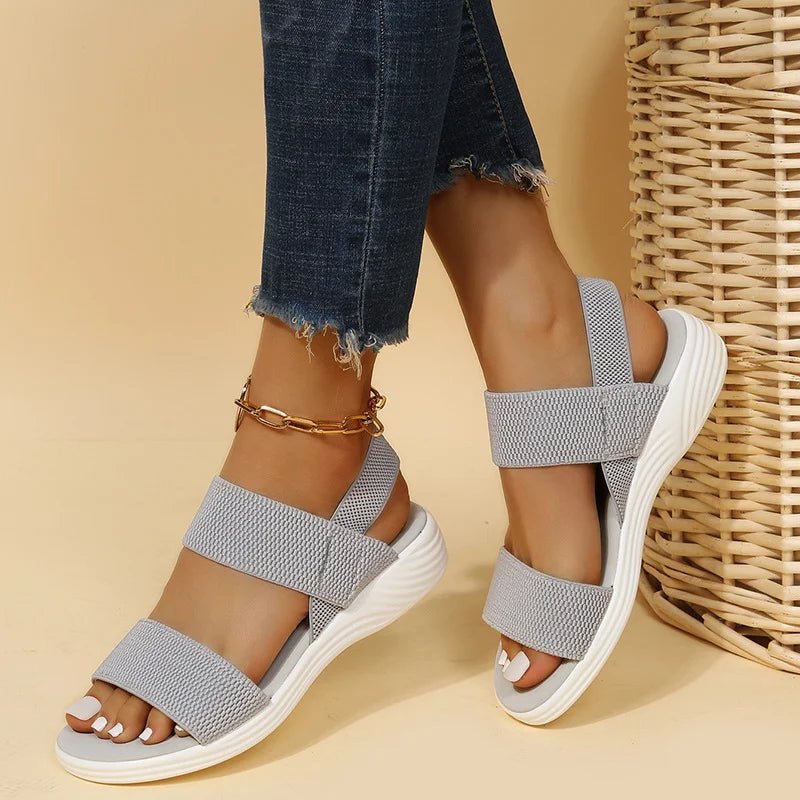Sandals Elegant Low Heel Women's Orthopedic Shoes Women's Open Toe 2023 Solid Color New Large 25 - 45 Flat Thick Heel Casual Shoes - Kenner House Emporium