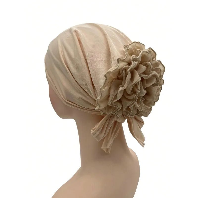 Women's Chiffon Headscarf With Flower Decoration,Monochromatic Elastic Breathable Head Wrap Suitable For Spring,Summer,Autumn - Kenner House Emporium