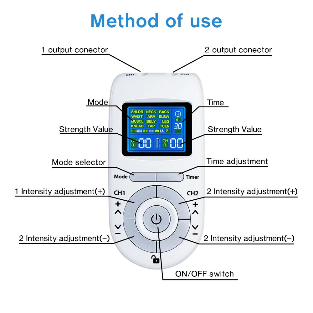 Electric Tens Relax Muscle Stimulator 12 Modes EMS Acupuncture Body Massage Digital Therapy Slimming Machine Electrostimulator - Kenner House Emporium