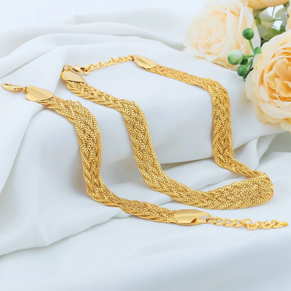 YM 10MM Woven Chain for Women Gold Plated Necklace and Bracelet 40CM Hollow Chain Dubai Africa Luxury Punk Jewellery Accessaries - Kenner House Emporium