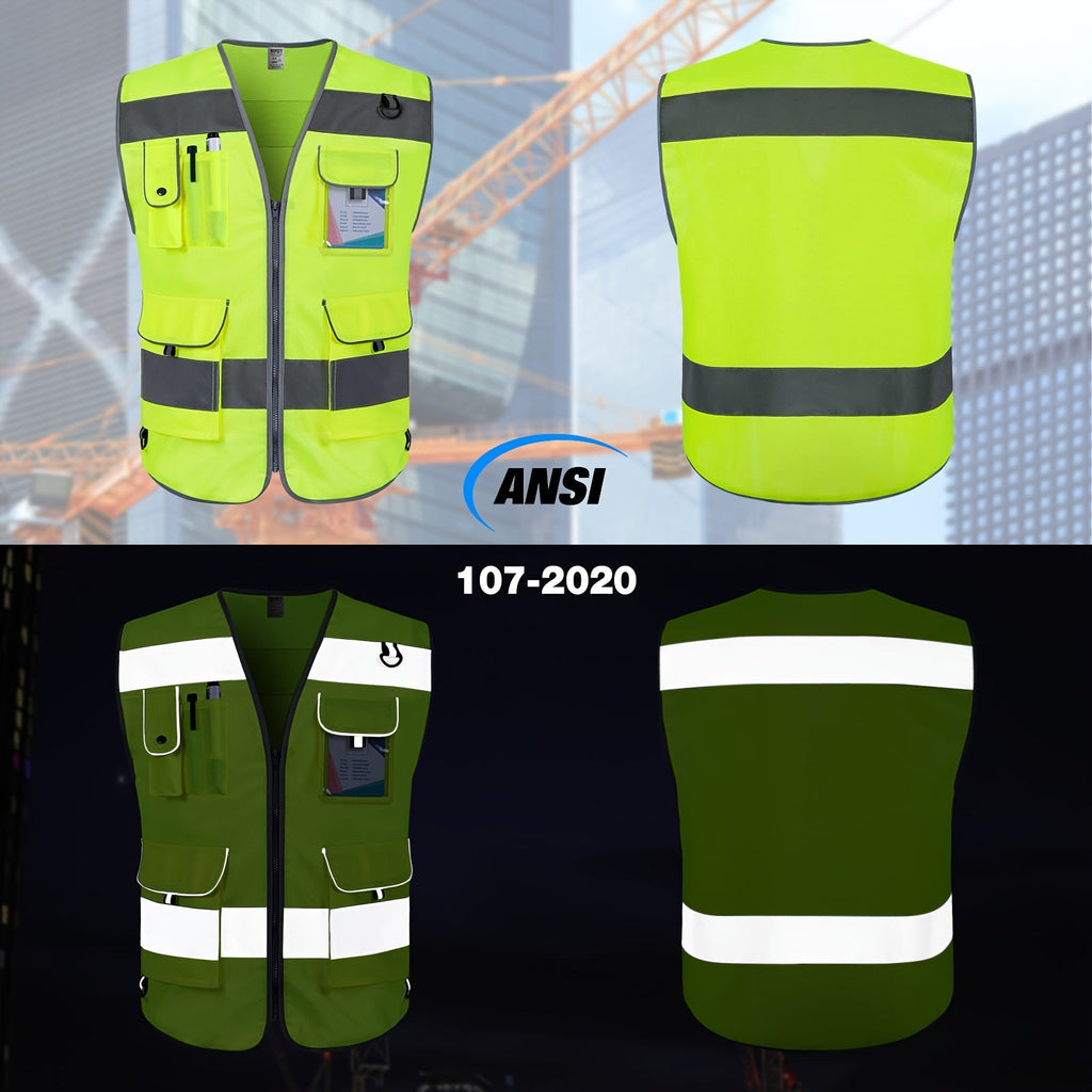 TCCFCCT Safety Vest for Men Women 9 Pockets High Visibility Reflective Vest for Safety, Premium 120g Fabric with Reinforced Sewing, Hi Vis Construction Work Vest for Surveyors, Drivers and Warehouse, Meets ANSI/ISEA Standards - Kenner House Emporium