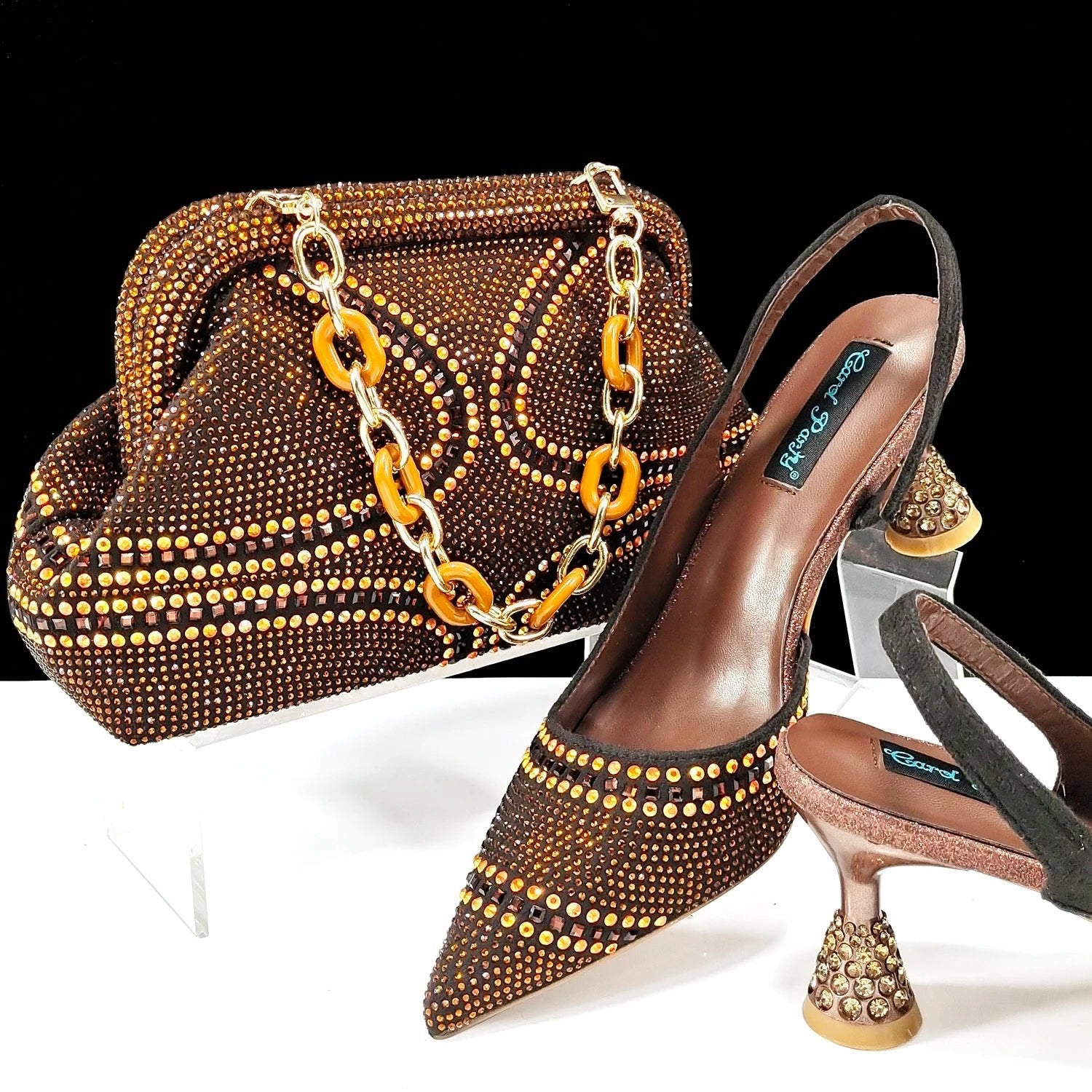 QSGFC New Italian Pumps and Bag To Party 2024 INS Style Pointed - Toe Rhinestone Elegant High Heels Champagne Wedge for Women - Kenner House Emporium