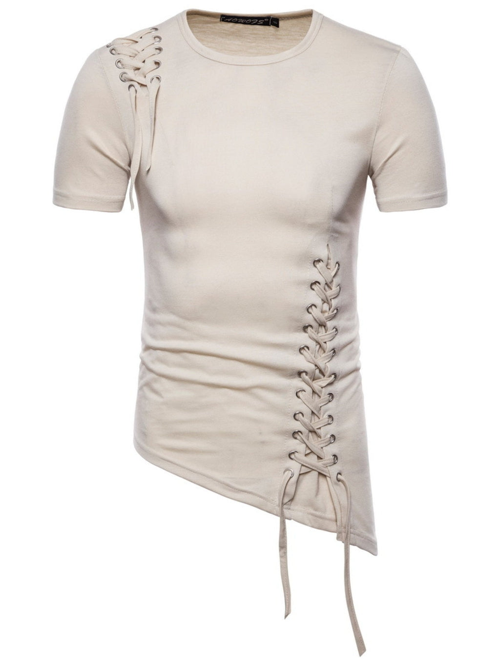 Men's Lace - Up Asymmetric Hem T-Shirt - Kenner House Emporium