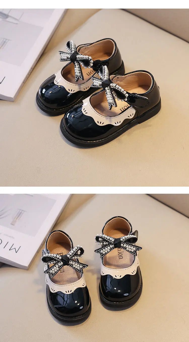2024 Spring Summer Girl's Shoes Beading Bow - tie Baby Girl Shoes Crystal Princess Dress Shoes Bordered Children Footwear F02262 - Kenner House Emporium