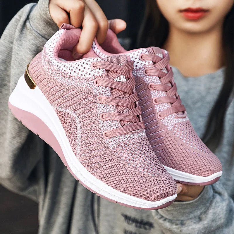 Spring Pink Sneakers Woman Shoes Casual Breathable Mesh Sneakers for Women Platform Slip - on Knitted Socks Sneakers Ladies - Kenner House Emporium