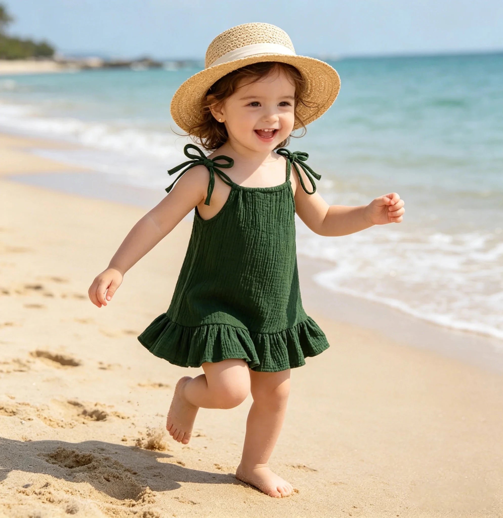 Children's Clothing Girl Solid Color Tie up Bow Dress, Suitable for 1 - 5 Year Old Girls Going out for Summer Fashion Dress - Kenner House Emporium