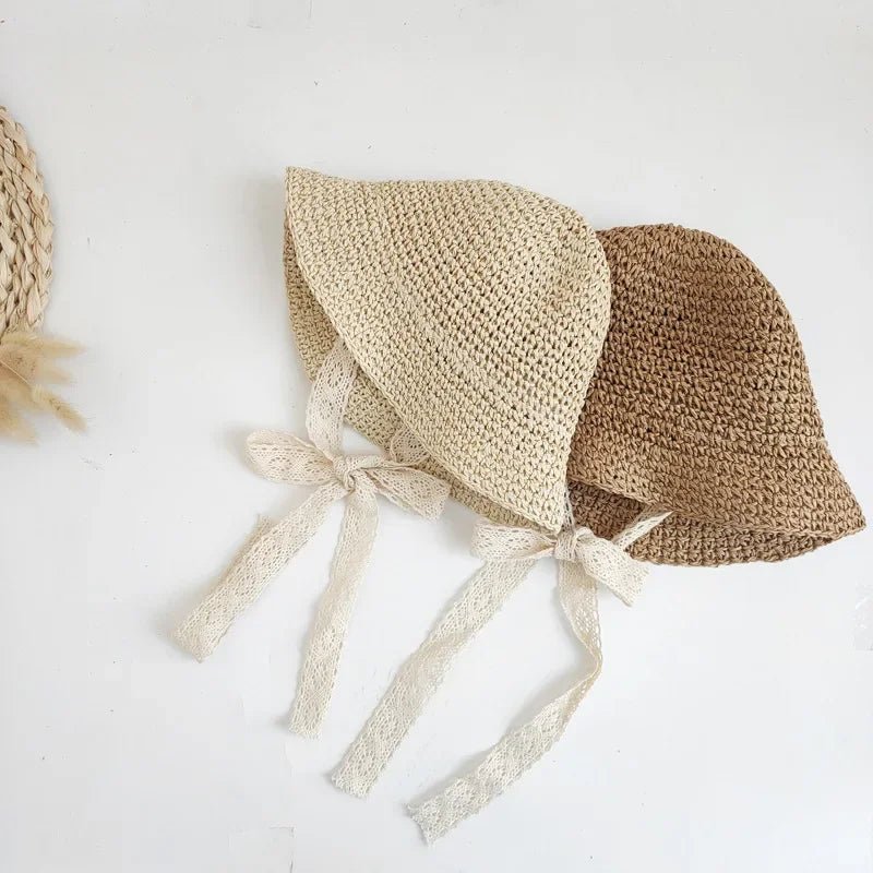 Fashion Baby Petal Brim Straw Woven Hat Sun Protection Lace Cap Kids Girls Princess Collapsible Beach Cute Infant Bucket Hats - Kenner House Emporium