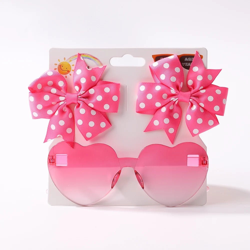 3Pcs/Pack Solid Dot Hair Bows Clip Girls Boutique Bowknot Hair Clips Kids Colorful Heart Sun Glasses Children Hair Accessories - Kenner House Emporium