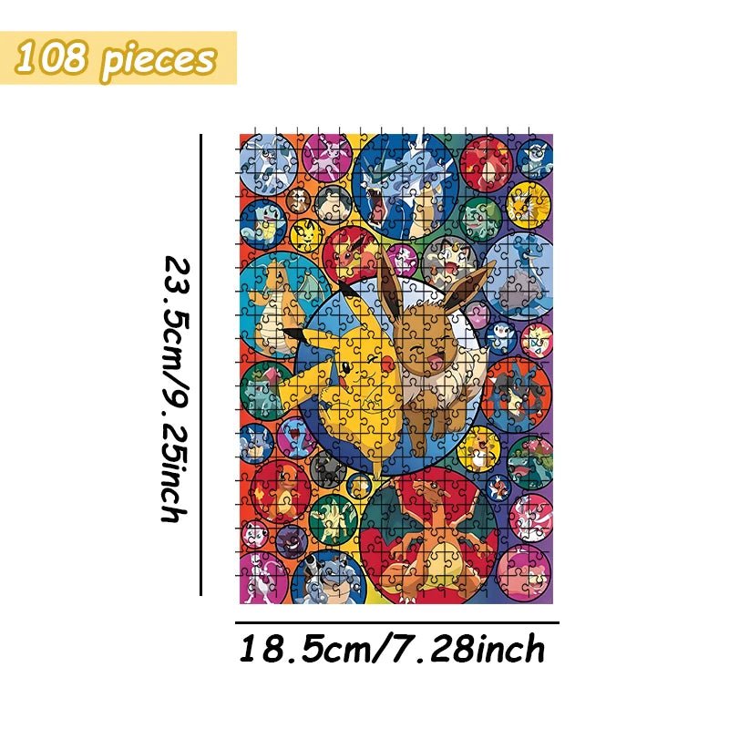 Pokemon family Theme Wooden Puzzle Game - Educational Toy in Various Piece Counts 108/200/300/500/1000 Piece Options Available - Kenner House Emporium