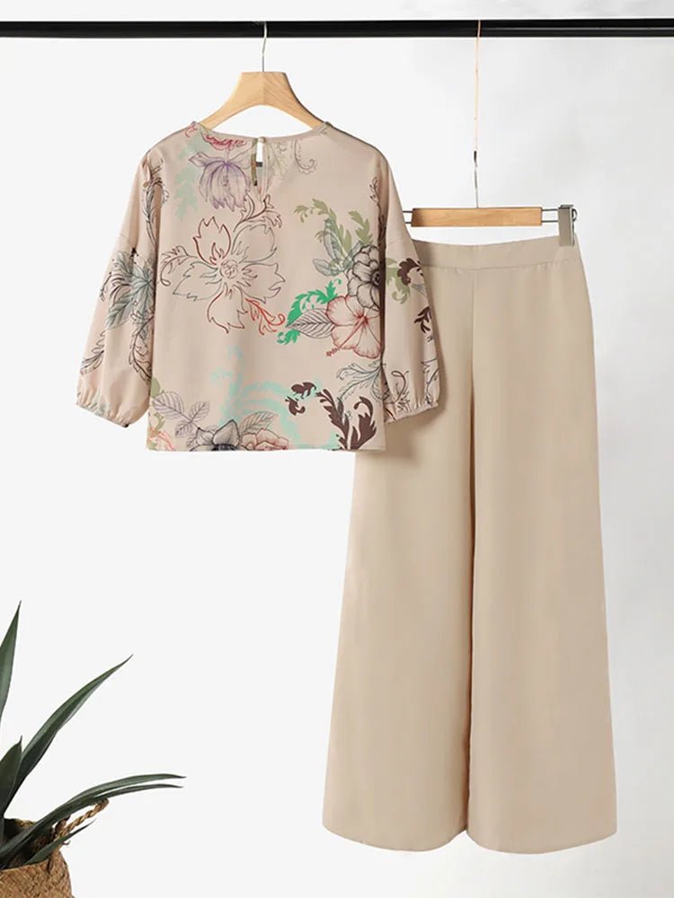 ZANZEA Spring 2pcs Outfits Women Pant Sets 3/4 Sleeve Floral Printed Blouse Loose Trousers Suits Elegant Work Tracksuit Oversize - Kenner House Emporium