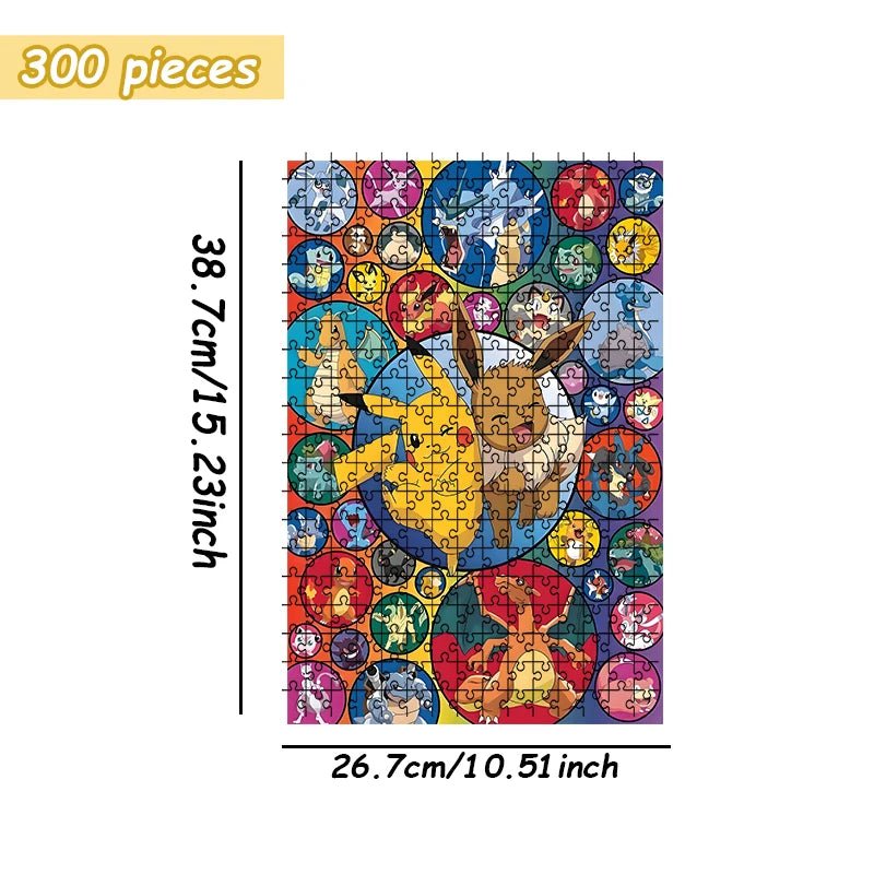 Pokemon family Theme Wooden Puzzle Game - Educational Toy in Various Piece Counts 108/200/300/500/1000 Piece Options Available - Kenner House Emporium